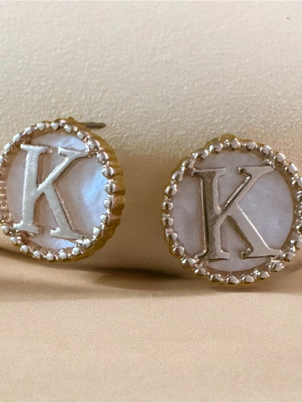 Gold-Tone Pearl K Initial Stud Earrings